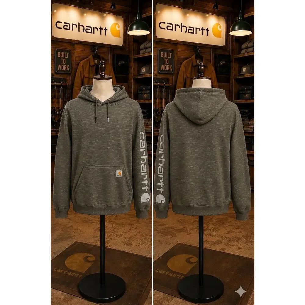 Carhartt Loose Fit Hoodie Olive Green Sleeve Logo Sweatshirt Men’s M